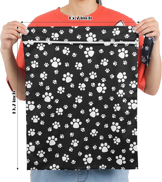 Shappy 2 Pcs Large Travel Laundry Bag Washable Waterproof Wet Dry Large Dirty Clothes Bag Bathing Workout(Paw)