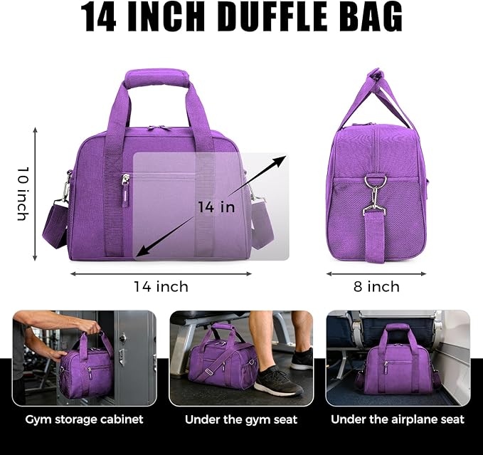 SeaRock 14 inch Small Gym Bag for Men & Women, Mini Duffle Bag for Travel Sports, Lightweight Carry On Duffel Bag, Purple