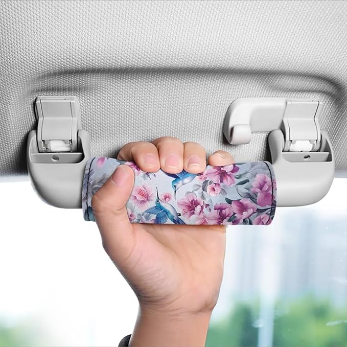 BIGCARJOB 2 Pcs Hummingbird Flower Pink Luggage Handle Wraps, Universal Size, Polyester Material, Protects Hands & Car Handles, Easy Identification, 2 Count