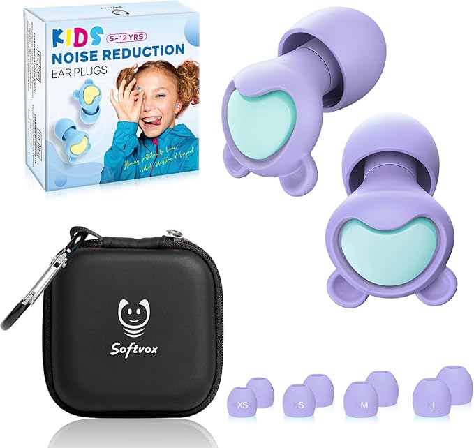 Kids Noise Reduction Ear Plugs (6-12 yrs) - Reusable Kids Ear Protection for Concerts, Travel, Focus, Socializing, Loud Events, Sleep, Noise Sensitivity – 26 dB Children Earplugs