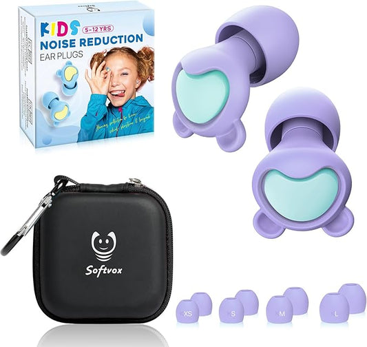 Kids Noise Reduction Ear Plugs (6-12 yrs) - Reusable Kids Ear Protection for Concerts, Travel, Focus, Socializing, Loud Events, Sleep, Noise Sensitivity – 26 dB Children Earplugs