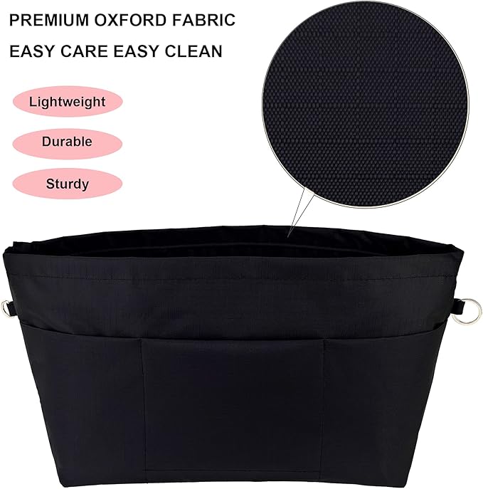 Time Wing Handbag Tote Purse Organizer Insert Bag Liner Shaper Divider Zipper 11 Pockets Compartments X Large Black