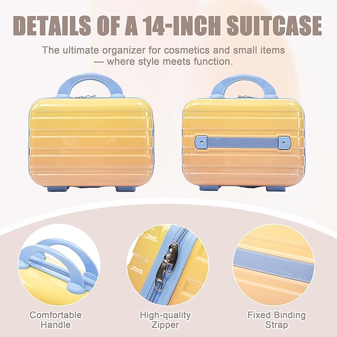 Merax Luggage Sets, Carry On Lightweight Glossy Hardshell Suitcases with Cup Holder, Spinner Wheels, Orange and Blue, 20in