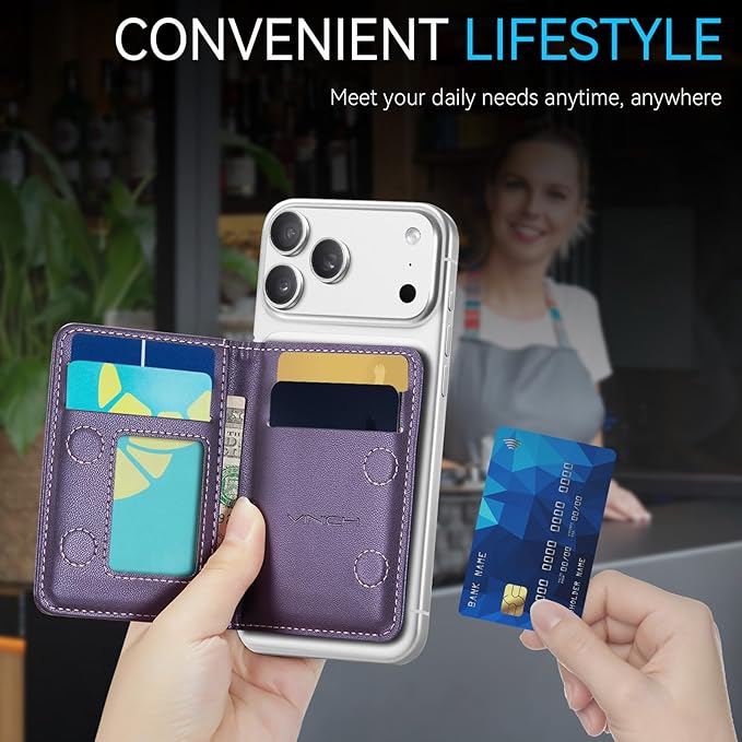 Vinich for MagSafe Wallet Magnetic RFID Blocking Card Holder Compatible with MagSafe Phones and Cases, Strong Magnet Minimalist Phone Wallet for iPhone 17/16/15/14/13/12/ Pro/Max/Plus, Purple