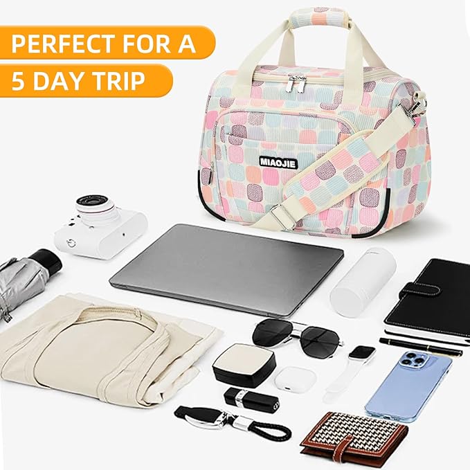 Underseat Carry On Luggage Lightweight Travel Tote Weekender Bag Overnight Duffle Bag for Travel, Travel Essentials Personal Item Travel Bag for Women, Corduroy Colorful Plaid-16Inch