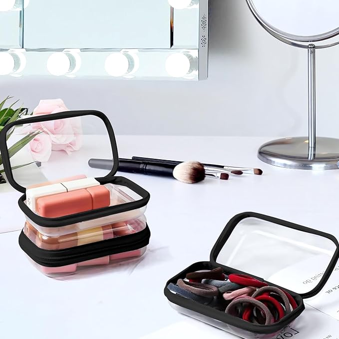 3 Pack Clear Hard Shell Zipper Case, Clear Zipper Pouches Waterproof Makeup Organizer & Travel Toiletry Bag, Plastic Pouch for Travel Office Storage, 3 Pack, LSS