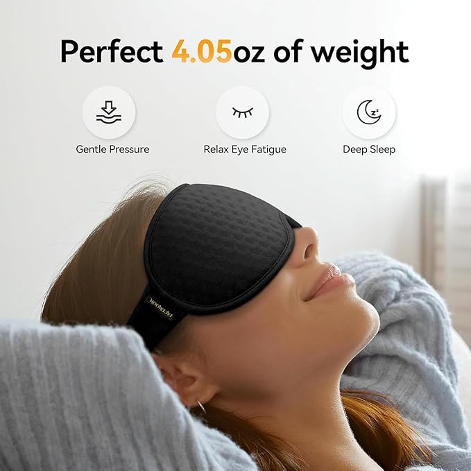 Blackout Weighted Eye Mask for Sleeping: 3D Contoured Gentle-Pressure Sleep Mask for Men & Women - Airplane Travel & Night Shift Essentials, Zero Eye Pressure, Breathable Blindfold, Black