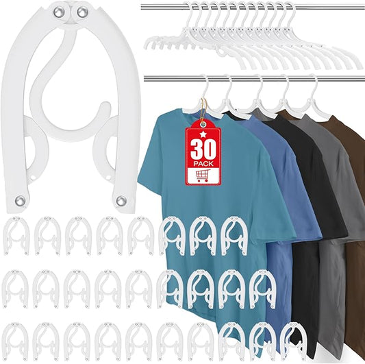 30 Pcs Travel Hangers Portable Foldable Travel Hanger Organizer, Plastic Cruise Essentials Clothes Drying Rack Folding Hangers for Camping Flying RV Europe Vacation Essentials Suitcase, White