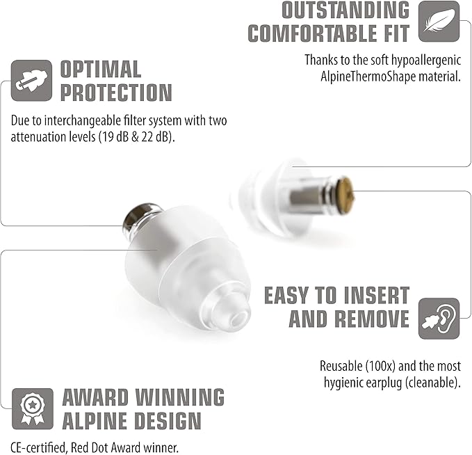 Alpine MusicSafe Pro - High Fidelity Earplugs for Musicians - 3 Interchangeable Premium Filter Sets: 16, 19 & 22 dB - Professional Musician Hearing Protection - Black