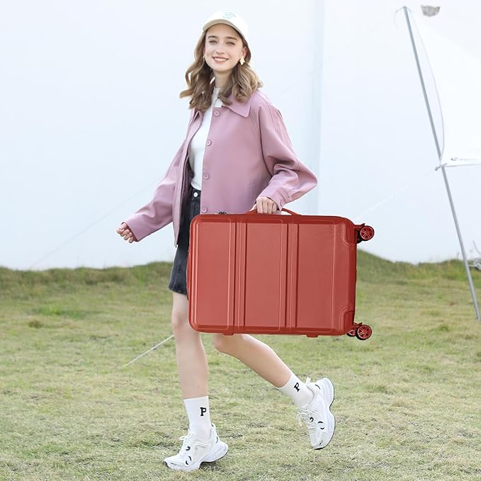 Kono 4 Piece Luggage Sets Expandable(only 28") with Spinner Wheels TSA Lock Lightweight PC+ABS Hardside Travel Rolling Suitcases 20in 24in 28in Carry on and 12in Mini Cosmetic Case Coral Pink