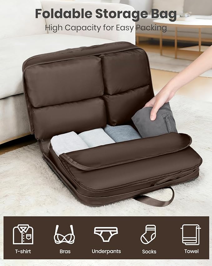 Joyway Luggage Set 5 Piece Top Opening Suitcase Set with Spinner Wheel and TSA Lock, PC Hard Shell Carry on Luggage with Front Pocket, Suitcase with Backpack and Foldable Storage Bag (Coffee)