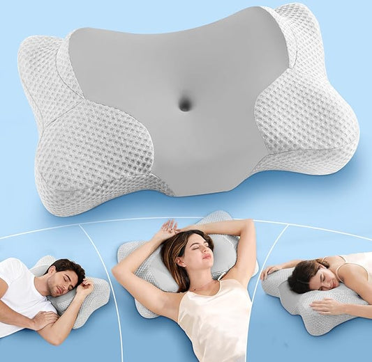Cervical Neck Pillow Side Sleeper Pillow Ergonomic Memory Foam Contour Pillow for Pillow for Neck Pain Relief, Cooling Breathable Certified Cervical Pillow for Back and Stomach Sleeping(Gray)