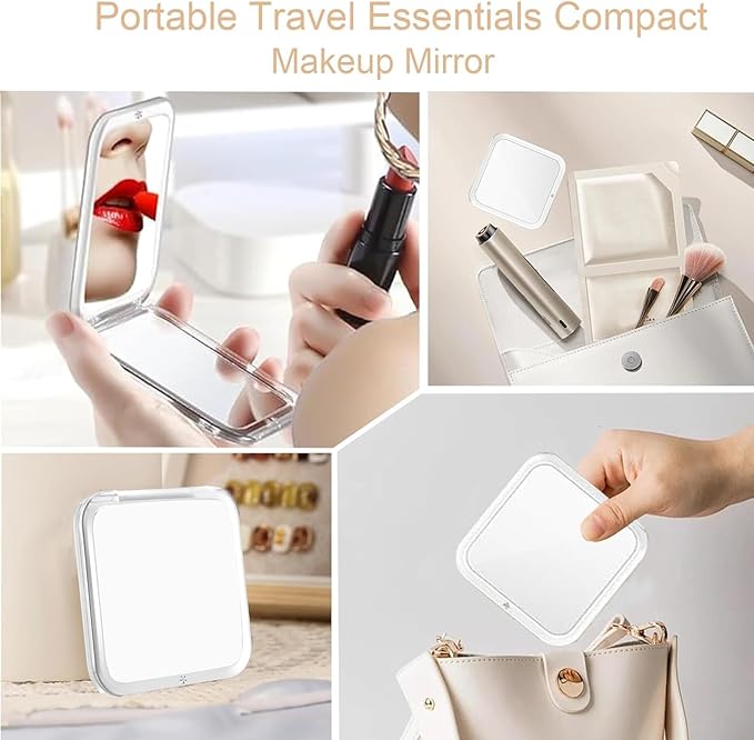 CYHTSHFZ Small Compact Mirror for Purse,5X/1X Travel Magnifying Mirror for Women, Makeup Mirror for Girls, Portable Ultra Slim Pocket Mirror（Silver）