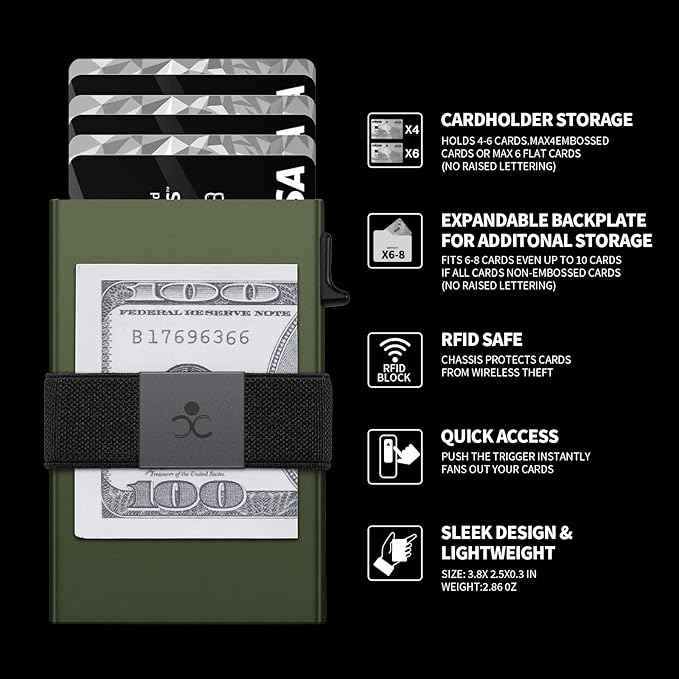 SEMORID Slim Aluminum Card Holder Wallet for Men, Durable Expandable Backplate, RFID Blocking Minimalist Metal Pop Up Wallet, Holds 12+ Cards Plus Cash