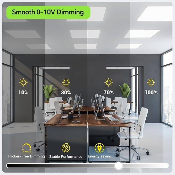 6Pack 2x2 LED Light Flat Panel,40/35/30/25/20W,5 Color Temps 2.7K/3K/3.5K/4K/5K,Dimmable (0-10V) Recessed Drop Ceiling Lights,5200 LM Fixture Flush Mount Ceiling for Office Kitchen Garage ETL Listed