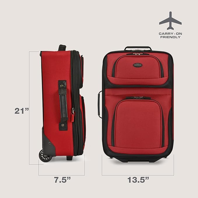 U.S. Traveler Rio Lightweight Softside Rolling Carry-on Suitcase, 2-Wheel Single, Red