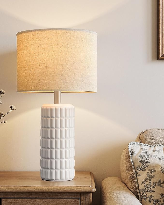 Seealle 23" Single Modern Ceramic Table Lamp, Nightstand Lamp, White | Lamp for Living Room, Bedroom, Bedside, Night Stands, End Table, Desk, Farmhouse Home Decor