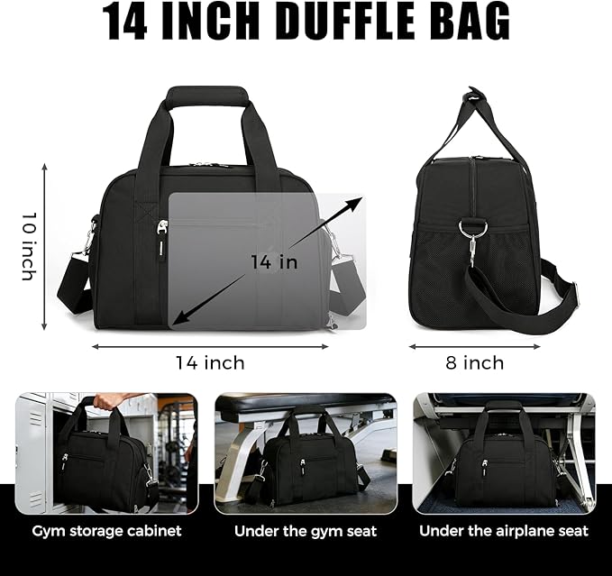 SeaRock 14 inch Small Gym Bag for Men & Women, Mini Duffle Bag with Shoe Compartment, Carry On Duffel Bag for Travel Sports, Black