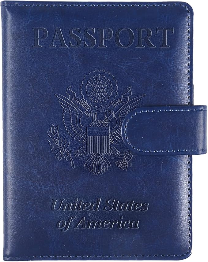 Sizobi Passport Holder for Travel,RFID Passport Cover Wallet for Women Men,Leather Passport Book Card Holder Case for International Travel Must Haves Accessories,Cruise Ship Essentials Gifts,Dark Blue