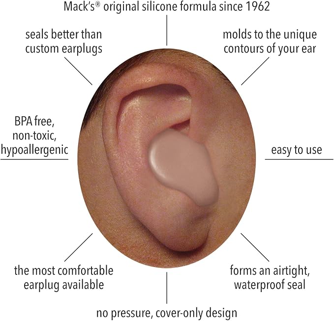 Mack's Snoozers Silicone Putty Earplugs - 6 Pair – Comfortable, Moldable Silicone Ear Plugs for Sleeping, Snoring, Loud Noise & Traveling | Made in USA
