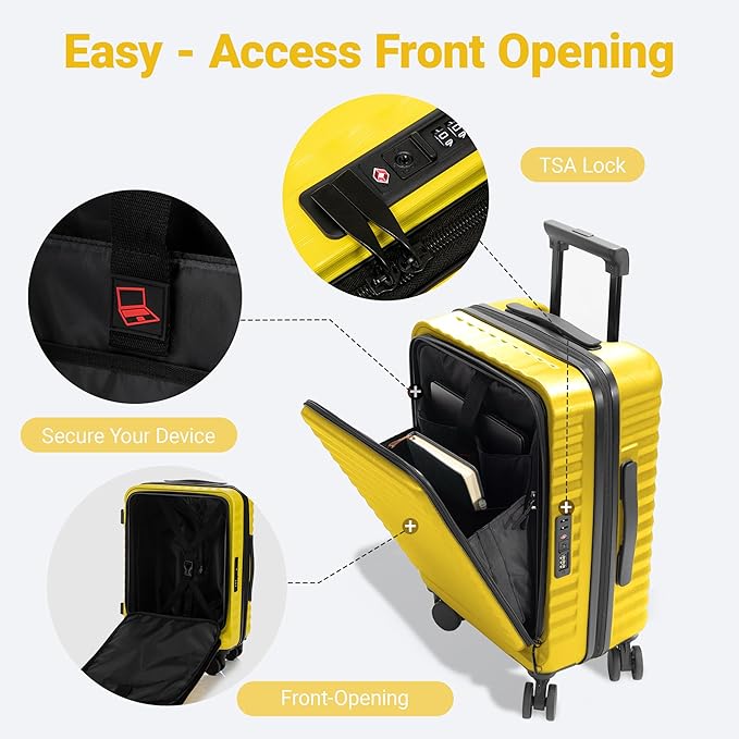 3 piece Luggage Set Expandable Suitcase 22x14x9 Airline Approved Carry on, Front Opening ABS Hard Case Suitcases with Spinner Wheels, TSA Lock