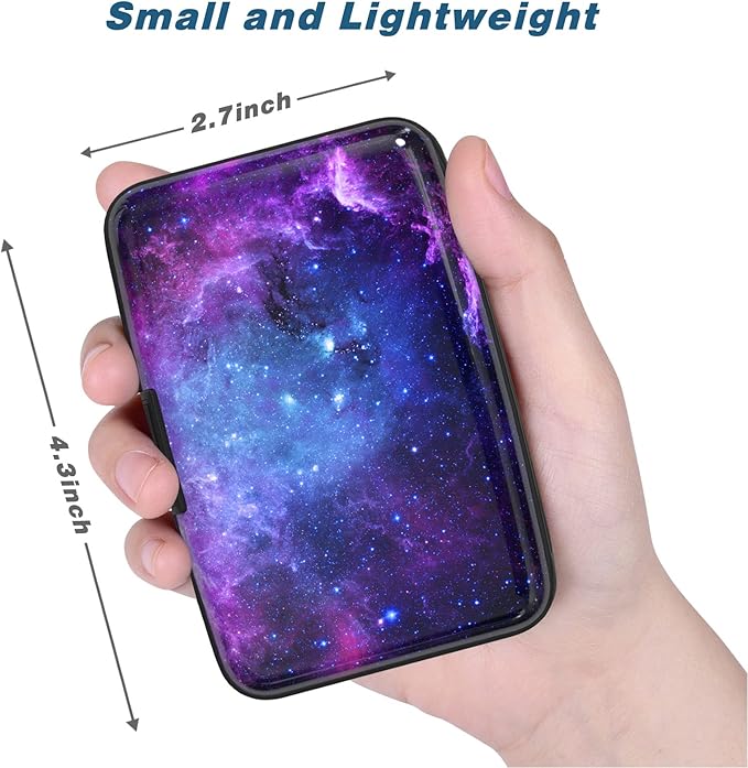 Credit Card Holder, Mini Aluminum Card Wallet RFID Blocking Slim Metal Hard Card Case for Women Men, Galaxy