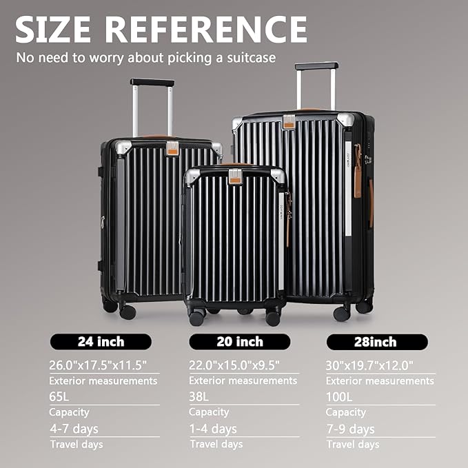 Joyway 3 Piece Set Hardside Expandable Luggage with USB Charging Port and Cup Holder, TSA Lock Spinner Wheels Suitcase for International Travel, Lightweight Carry On Checked Baggage, Black