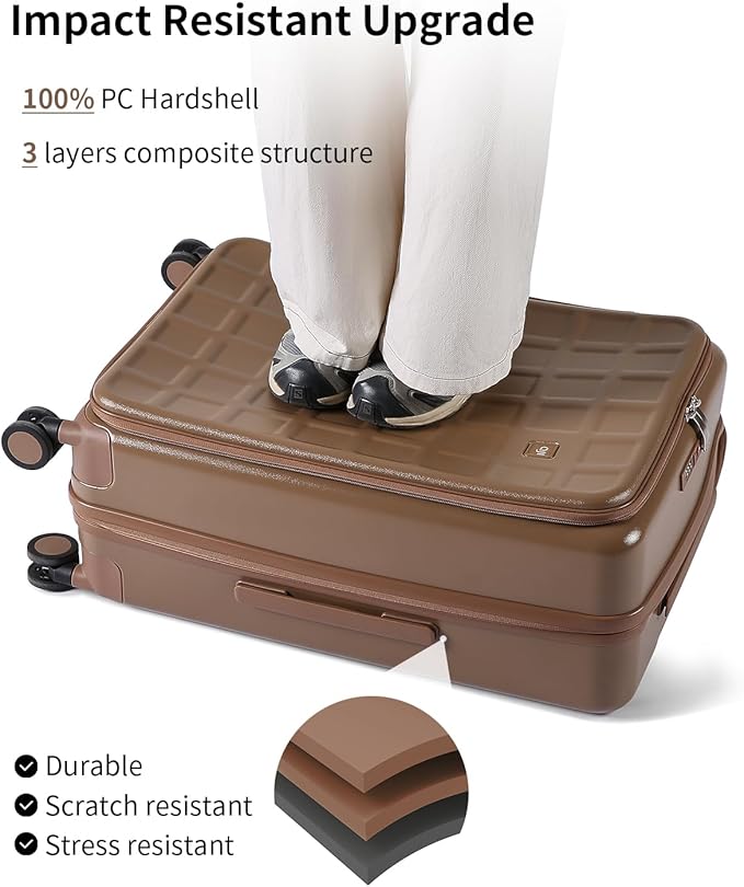 aji Expandable Top Opening Carry On Luggage Airline Approved, 20 Inch Lightweight Hardside Carry On Suitcase with Spinner Wheels, Travel Luggage with Laptop Compartment for Women Men, Chocolate Brown