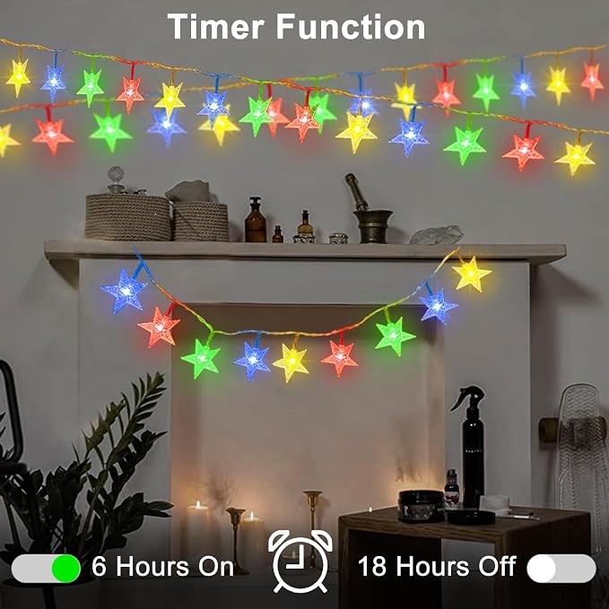 echosari 158IN Star String Lights Battery Operated Auto Timer Multicolor | 40 LED Star Fairy String Lights with 8 Modes for Kid Room Bedroom Party Garden Wedding Décor