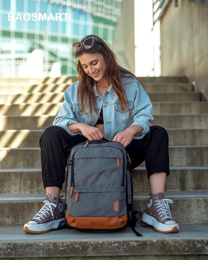 BAGSMART 37L Compression Travel Backpack, Expandable Carry On Backpack with Packing Cubes, Water Resistant Weekender Backpack Fits 17 Inch laptop, Luggage Daypack with Shoe Bag, Grey
