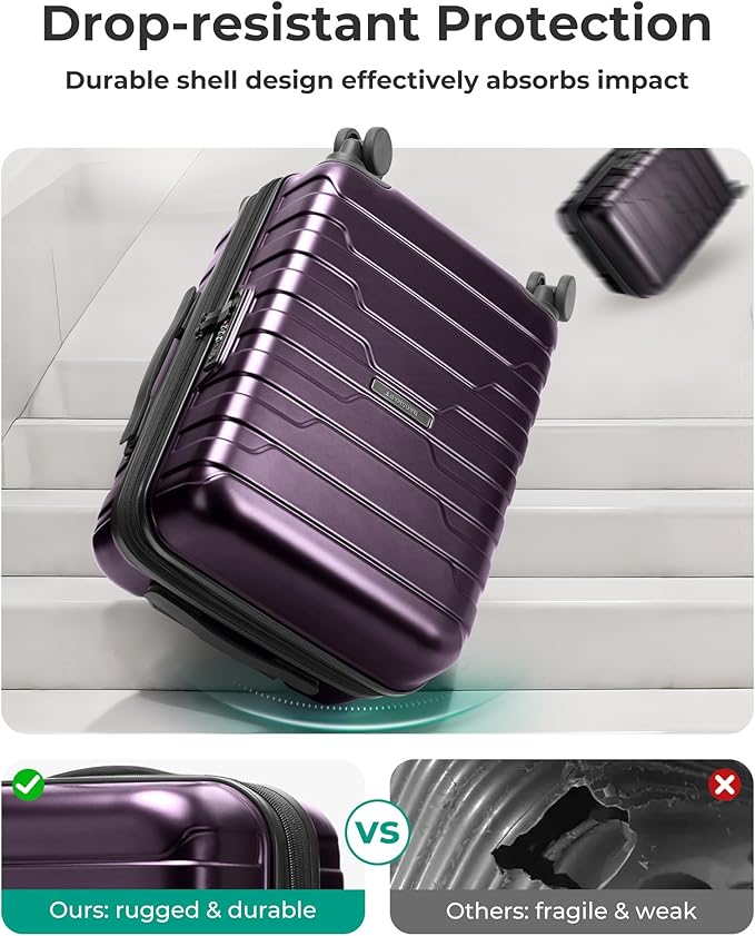 BAGSMART Carry On Luggage 22x14x9 Airline Approved with Spinner Wheels,Lightweight 20 Inch Luggage with TSA Lock,Expandable Hard Shell Carry On Suitcases for Men Women,Purple