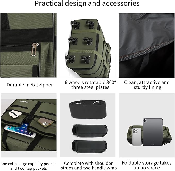 130L Expandable Luggage, 40 Inch Suitcase with Wheels, Collapsible Luggage with Wheels, Rolling Duffle Bag with wheels, Foldable Suitcasewith2Handle Wrap 2Fixing Straps 1Shoulder Strap (Green)