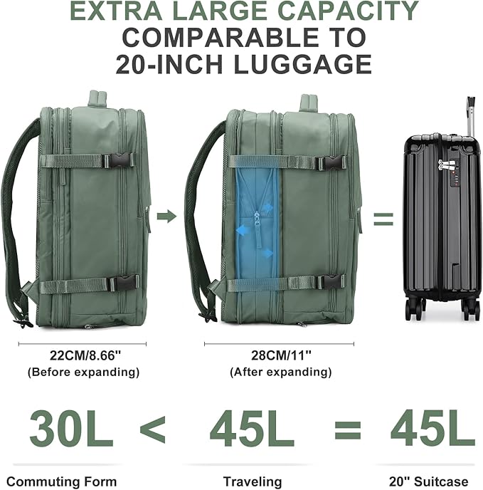 coowoz Large Travel Backpack For Women Men, Carry On Backpack,Hiking Backpack Waterproof Outdoor Sports Rucksack Casual Daypack Expandable Heavy Duty Extra large Backpack Olive Green