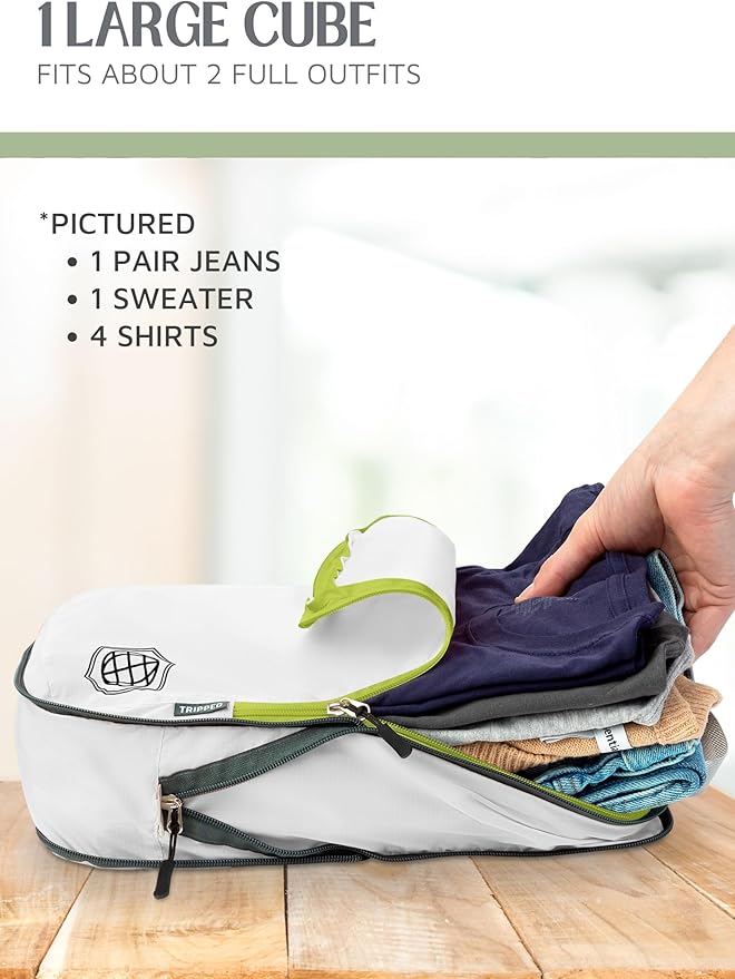 Compression Packing Cubes 2 Piece Set for Carryon Suitcases- Lightweight, Durable Clothes Organizer (White and Green)
