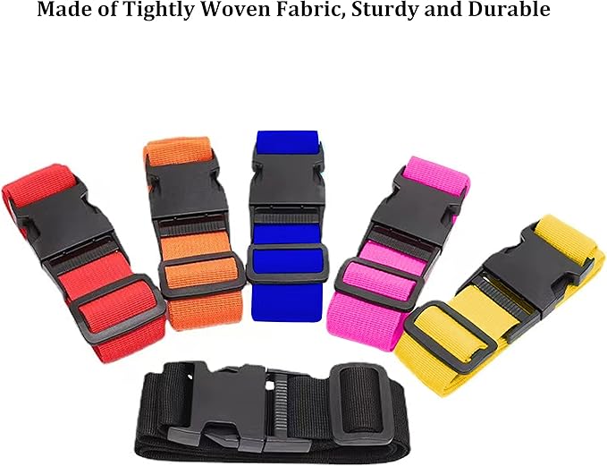 2 Pack Suitcase Straps, Bright Color Adjustable Luggage Belts, TSA Approved (Black)