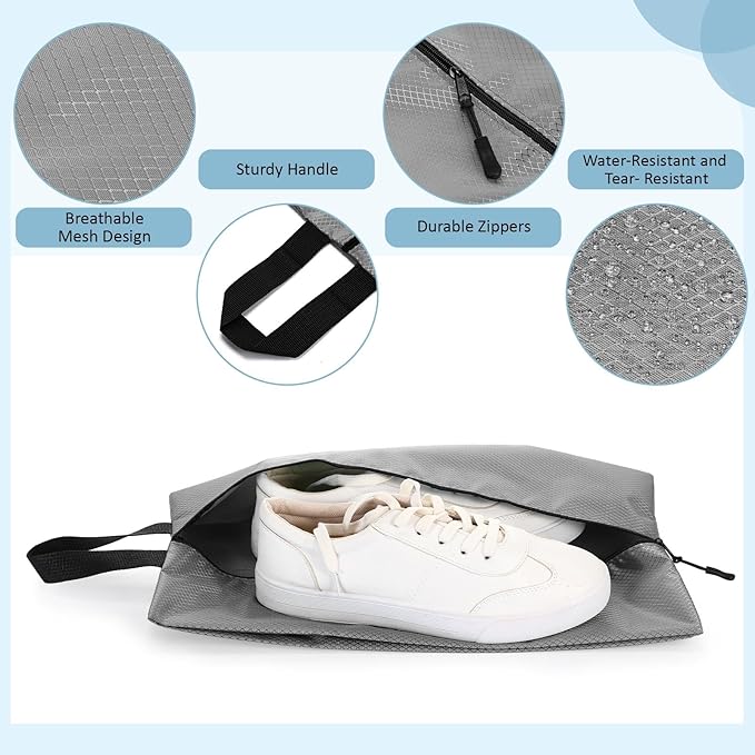 6 Pcs Travel Shoe Bags with Zipper Portable Suitcase Shoe Organizer Packing for Men Women Nylon Multicolor(L,Gray)