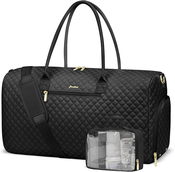 Women Weekender Travel Duffle Bag: Travel Duffel Overnight Bags with Shoe Compartment Large Carry on Tote with Toiletry Bag Weekend Traveling Yoga Gym Hospital Bag for Women with Wet Pocket Black