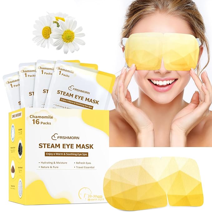 16 Packs Steam Eye Mask, Heated Eye Mask for Sleeping, Warm Compress for Eyes, Self Heating Disposal Steam Mask for Home Sleep, Office, Spa, Travel Essential Valentine's Day Gift (Chamomile)