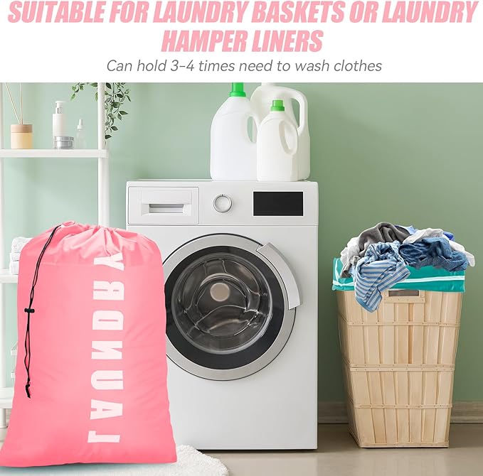Laundry Bag,2 Pack Travel Laundry Bags for Dirty Clothes,Large Laundry Bags for Camping & Traveling,Dirty Clothes Travel Bag,24" x 36" (Cyan + Pink)