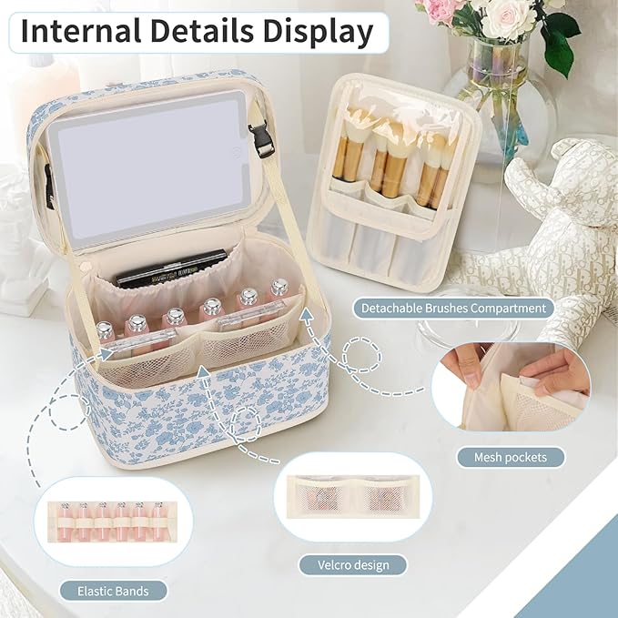 OCHEAL Makeup Bag With LED Mirror, Travel Makeup Bag With 3 Color Setting Light Up Mirror Cosmetic Organizer Vanity Case for Women Beauty Tools Accessories Rechargeable Makeup Travel Bag-Black
