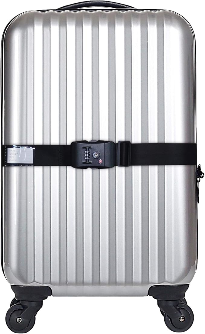 Heavy Duty Luggage Straps TSA Approved with Combination Lock Adjustable Travel Belt for Suitcases (Black)