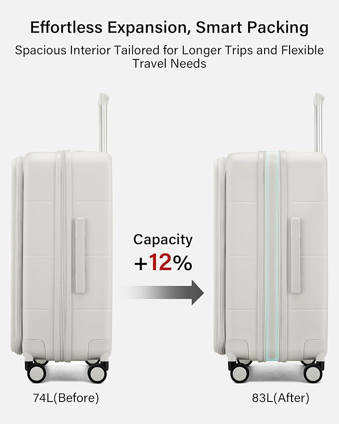 Hanke Hardside Expandable Checked Luggage, 24 Inch Top Opening Trunk Luggages with Spinner Wheels, All-PC Hard Shell Suitcase, Lightweight TSA Checked-Medium(Smoke White, 83L)