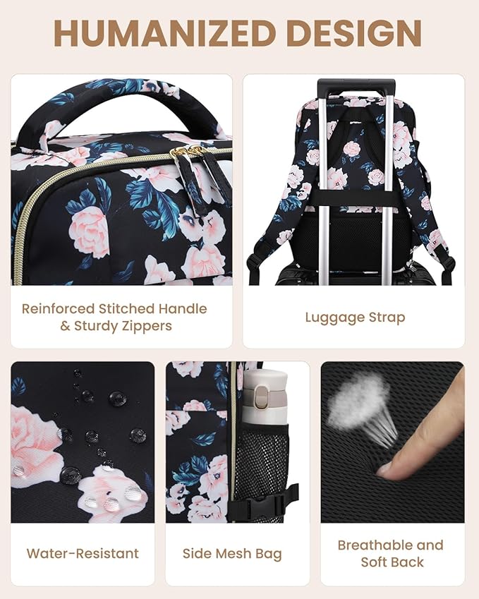 Pritent Travel Backpack for Women Man, Waterproof Personal Item Travel Bag Airline Approved Laptop Backpack Bookbag Weekender bags for Business,Travel, Work Fits 15.6 inch Laptop(Medium,Flower)