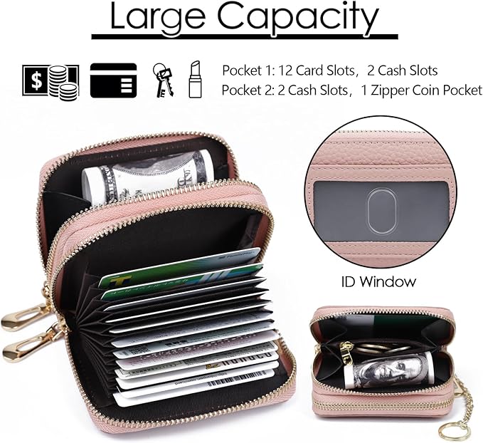 imeetu RFID Credit Card Holder, Small Leather Zipper Card Case Wallet for Women