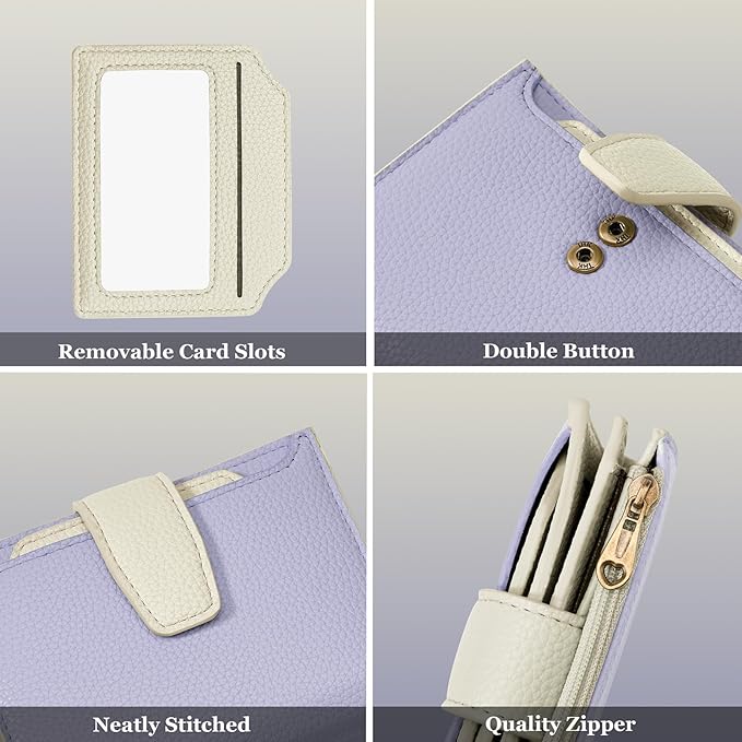 Airkit Small Wallet Women RFID Blocking Soft Leather Bifold Compact Card Holder Wallet for Women with Zipper Coin Pocket 4 ID Window