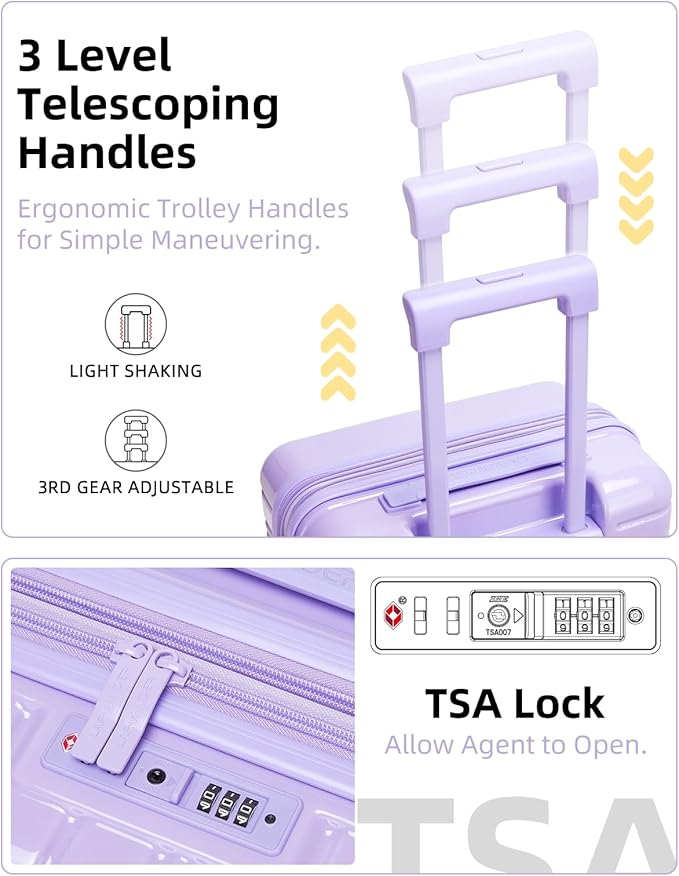 LARVENDER Carry On Luggage 22x14x9 Airline Approved, 20 Inch Expandable PC+ABS Hardside Suitcase Carry On Luggage with Spinner Wheels TSA Lock for Women Men (Lavender)
