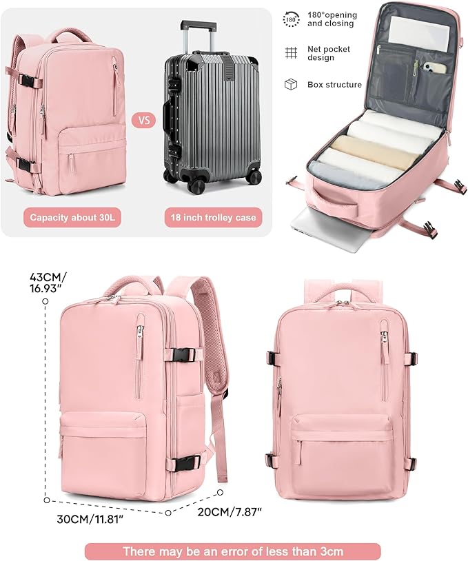 VGCUB Large Travel Backpack Bag for Women Men,Carry on Backpack,17 Inch Laptop Business Work Waterproof Backpack with Laptop Compartment,Person Item Flight Approved,Mochila de Viaje,Pink