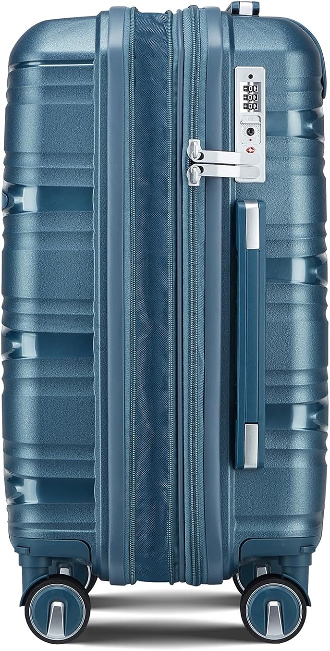 4 Piece Carry On Luggage Set 20 Inch, Expandable PP Hardshell Suitcase with Detachable Spinner Wheels TSA Lock, Includes Cosmetic Case, Travel Tote & Toiletry Bag, Lightweight (Peacock Blue)