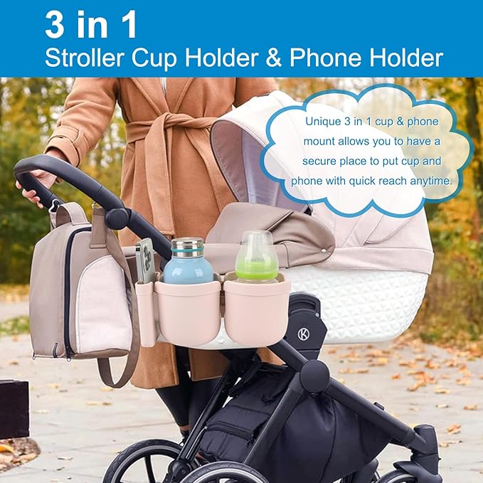 Accmor Stroller Cup Holder with Phone Holder, Bike Cup Holder, Universal Cup Holder for Uppababy Nuna Doona Strollers, 2-in-1 Cup Phone Holder for Stroller Bike Wheelchair Walker Accessory