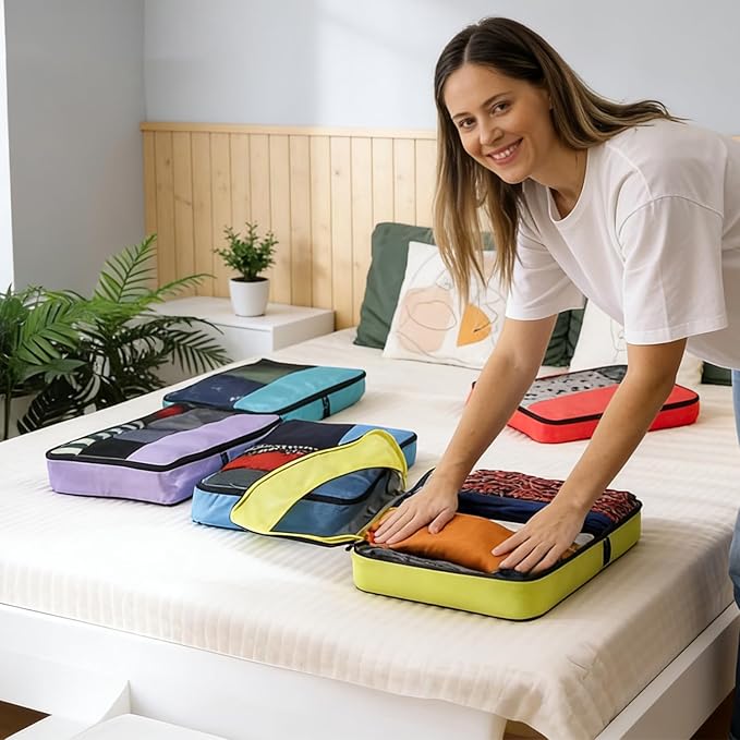 Packing Cubes Travel Storage Set, 5 Piece Luggage Organizer Bags, Multi-Color Compression Bags for Clothes, 15.7x12.2x3.9 Inch